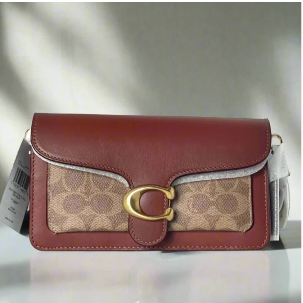 Coach Tabby Chain Clutch Signature Canvas Rust Tan CE774 Chain Crossbody ORGPKG